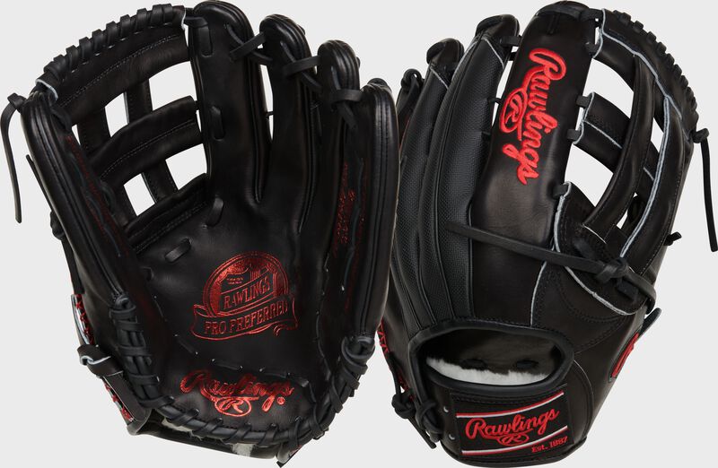 2 views showing the palm/back of a Pro Preferred 12.75" outfield glove - SKU: PROS3039-6BSS