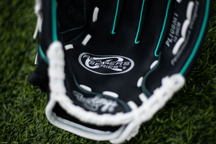 Players Series logo on a 10-inch Player glove lying on a field - SKU: PL10BMT