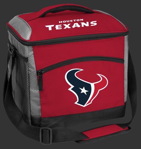A red Houston Texans 24 can soft sided cooler with screen printed logos - SKU: 10211093111