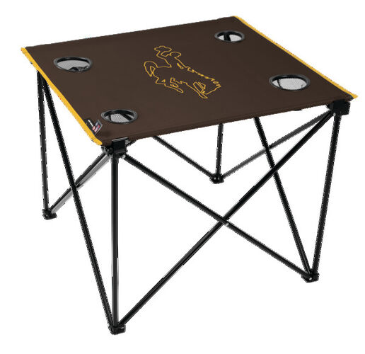 Rawlings Brown NCAA Wyoming Cowboys Deluxe Tailgate Table With Four Cup Holders and Team Logo Printed In The Middle SKU #00714298111