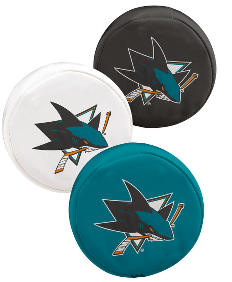 Rawlings NHL San Jose Sharks Three Puck Softee Set With Black, White, and Teal Pucks With Team Logo SKU #00614128111 
