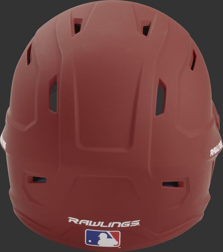 Back of a cardinal MACH high performance helmet with the Official Batting Helmet of MLB logo