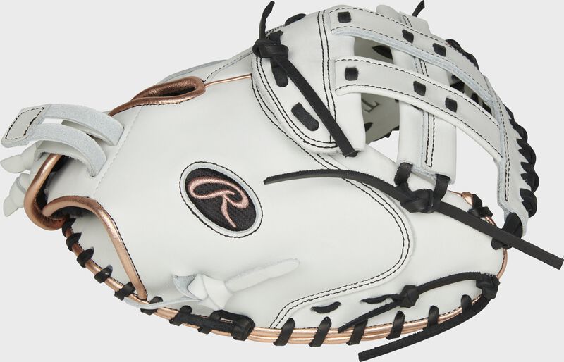 Thumb of a white RLACM33FPRG Liberty Advanced Color Series 33-inch catcher's mitt with a white H web