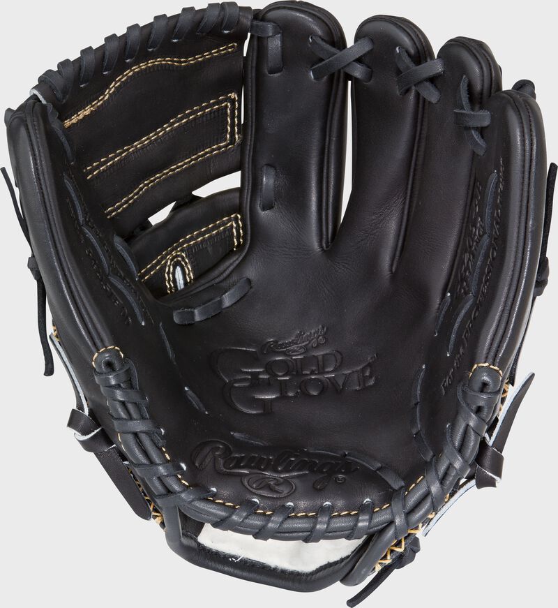 RGG205-9B Rawlings Gold Glove Series glove with a black palm, black web and black laces