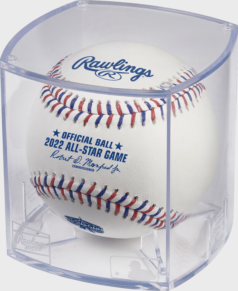 A 2022 MLB All-Star Game baseball in a clear display cube - SKU: EA-ASBB22-R loading=
