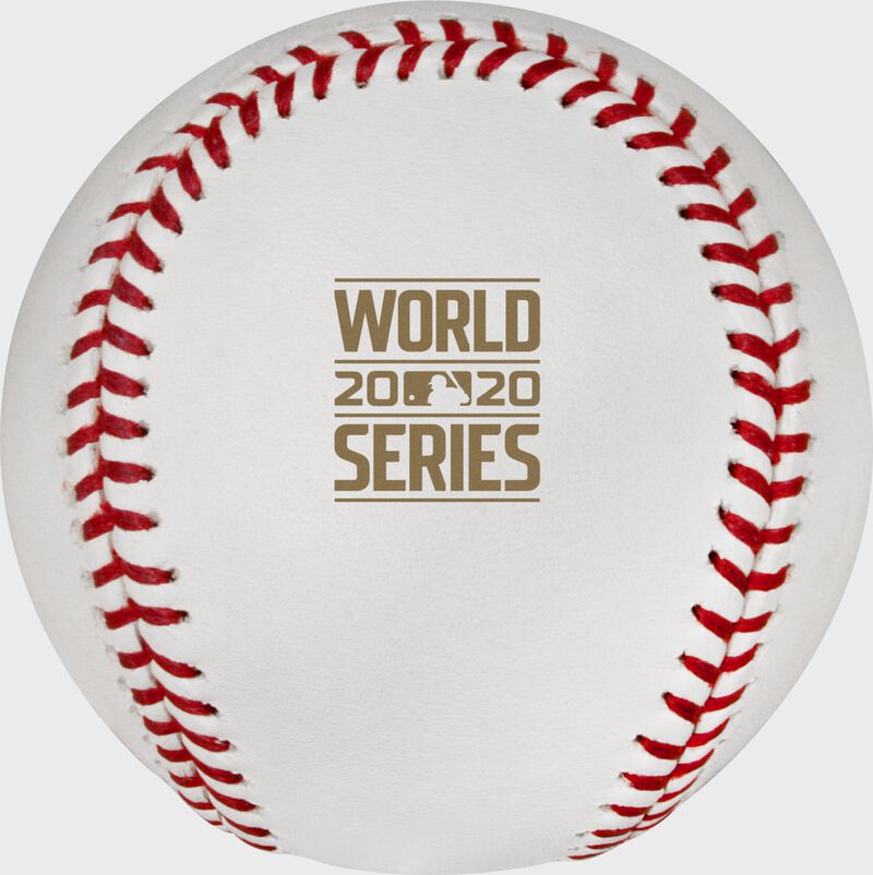 The 2020 World Series logo stamped in gold on a MLB dueling baseball - SKU: EA-WSBB20DL-R