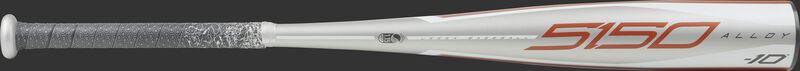Barrel of a grey UTZ510 2020 5150 USSSA bat with orange and grey accents