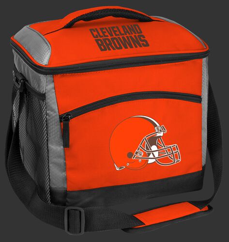 An orange Cleveland Browns 24 can soft sided cooler with screen printed team logos - SKU: 10211064111