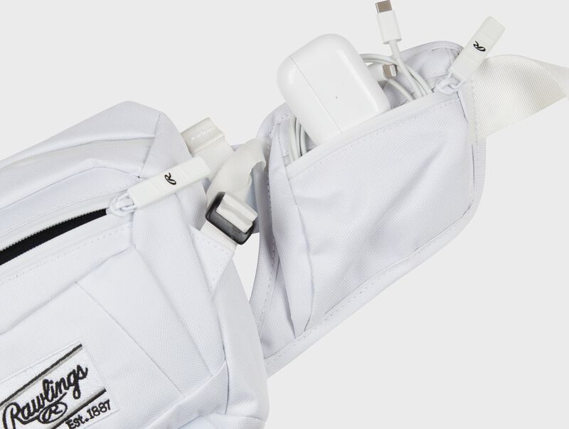 Side wing pocket of a Players sling bag with a phone charger in the pocket - SKU: RSLING-WH