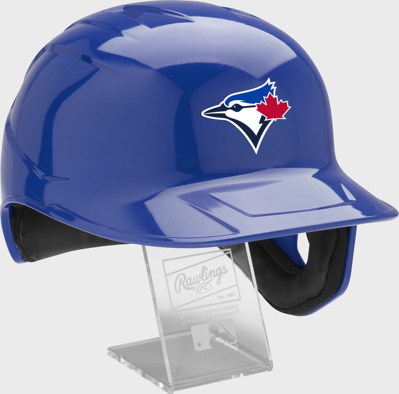 Front right of a MLB Toronto Blue Jays replica helmet - SKU: MLBMR-TOR