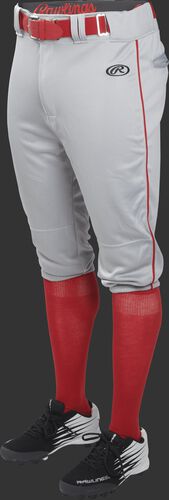 Front of Rawlings Blue Gray/Scarlet Adult Launch Piped Knicker Baseball Pant - SKU #LNCHKPP-BG/B-88