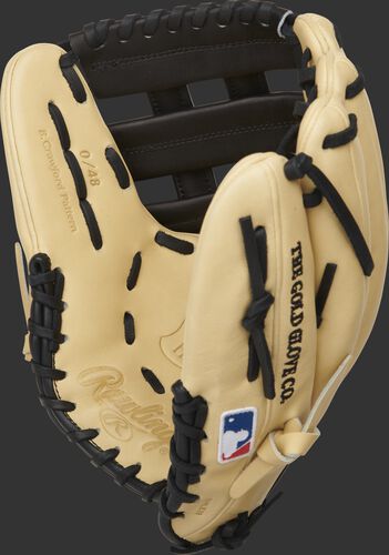 Inside thumb of a Brandon Crawford Pro Preferred H-web glove with an individual 0/48 stamp on the thumb - SKU: PROS204-BC35