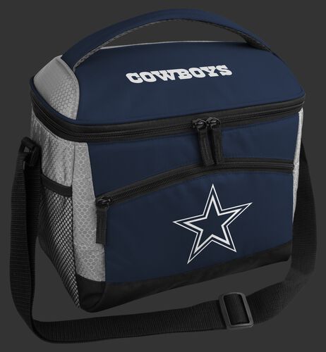 A blue Dallas Cowboys 12 can soft sided cooler with a team logo on the front - SKU: 10111065111