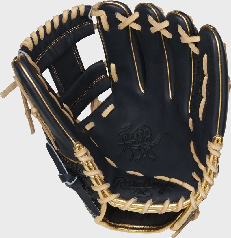 Navy palm of a Rawlings HOH exclusive glove with a navy web and camel laces - SKU: PRONP4-2NCC