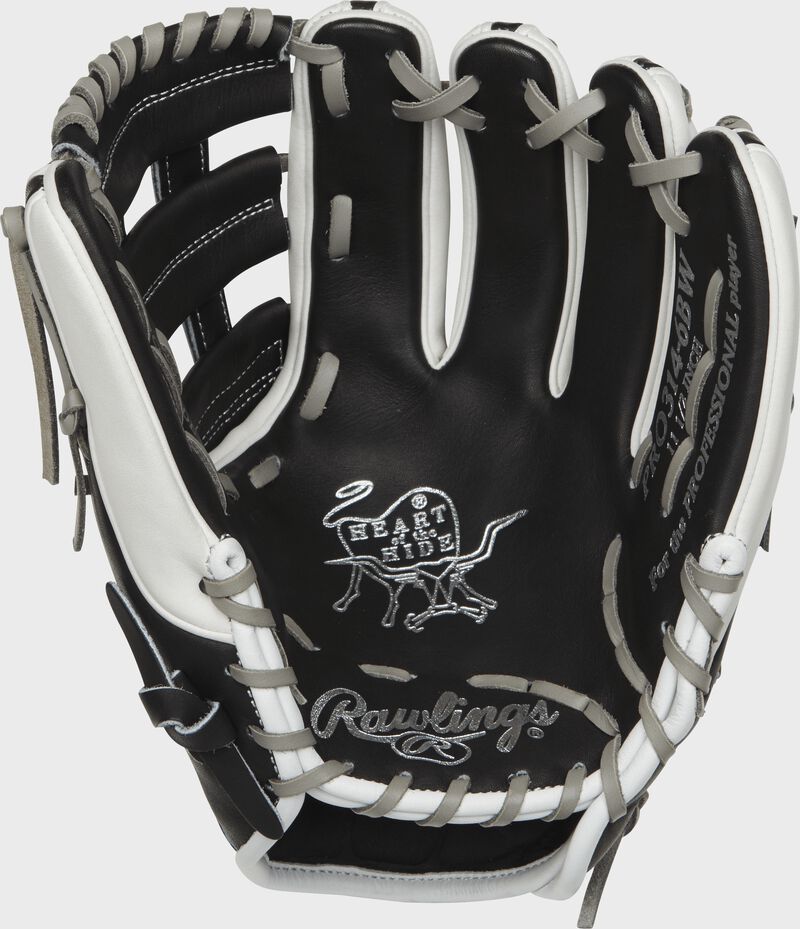 PRO314-6BW 11.5-inch Heart of the Hide infield glove with a black palm and grey laces