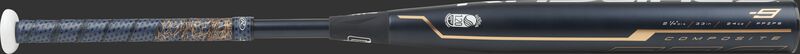 FPZP9 fastpitch Quatro Pro Drop-9 bat with a navy barrel and navy/rose gold Lizard Skins Grip