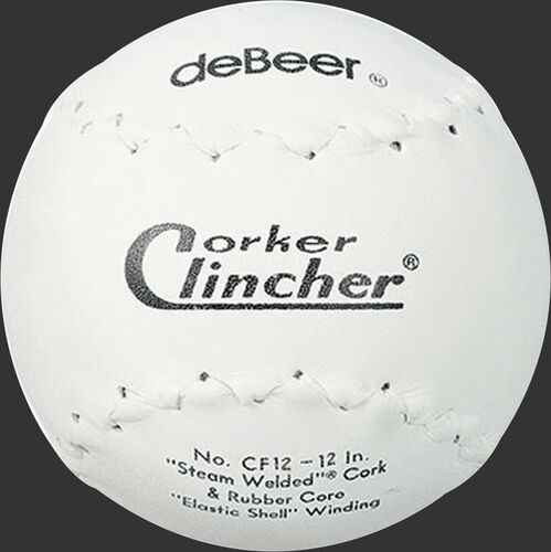 A white W10185 deBEER 12-inch Clincher softball