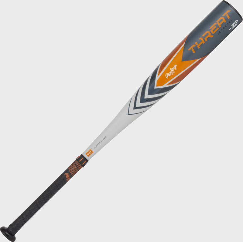 A gray/orange Rawlings 2024 Threat -12 USSSA baseball bat - SKU: RUT4T12