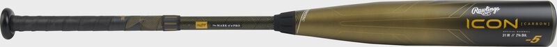 A gold/black Rawlings Icon -5 USSSA bat - SKU: RUT3I5