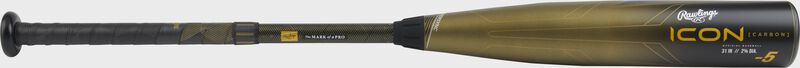 A gold/black Rawlings Icon -5 USSSA bat - SKU: RUT3I5 loading=