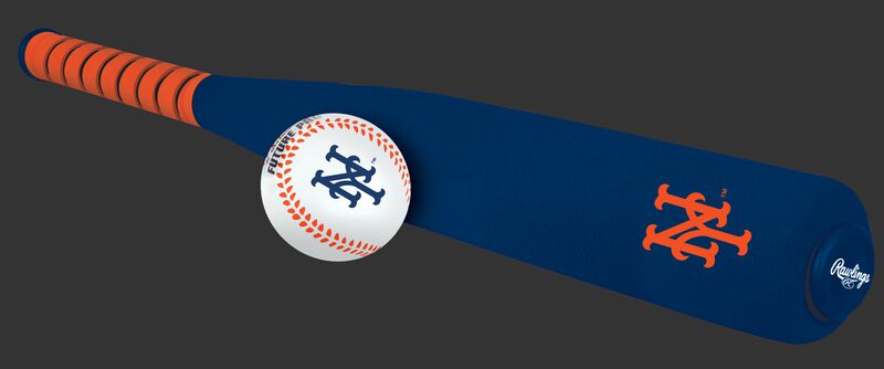 Side of Rawlings New York Mets Foam Bat and Ball Set in Team Colors With Team Name and Logo On Front SKU #01860017111