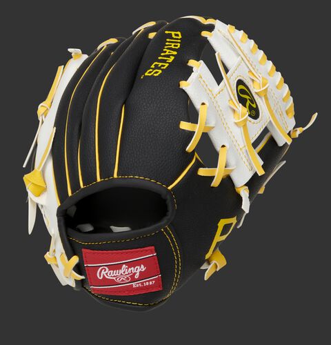 Back of a black/white Pittsburgh Pirates 10-inch I-web glove with a red Rawlings patch - SKU: 22000021111