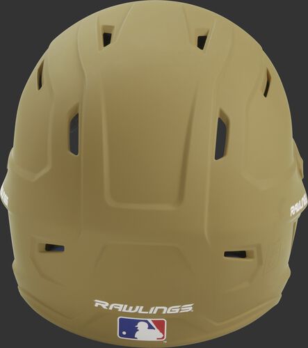 Back of a Vegas gold MACH high performance helmet with the Official Batting Helmet of MLB logo