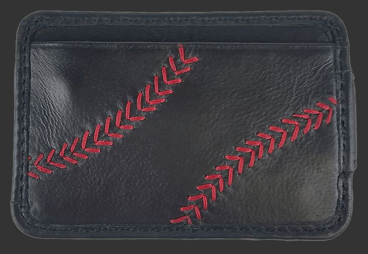 A black RL164-001 Baseball Stitch front packet wallet with red stitching on the outside credit card slot