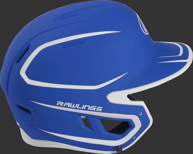 Right side of a two-tone matte royal/white MACH helmet