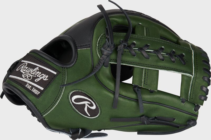 Thumb of a military green/black Heart of the Hide 11.75" infield glove with a split single post web - SKU: PROR315-19BMG