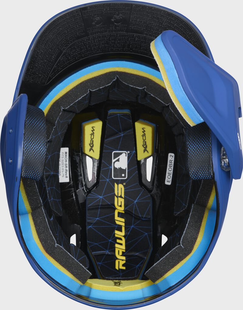 Inside view of Royal Rawlings Mach Carbon Batting Helmet - SKU: MAAR loading=