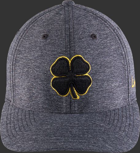 Front of a grey Black Clover Gold Glove hat with a black clover leaf - SKU: BC0GC00071