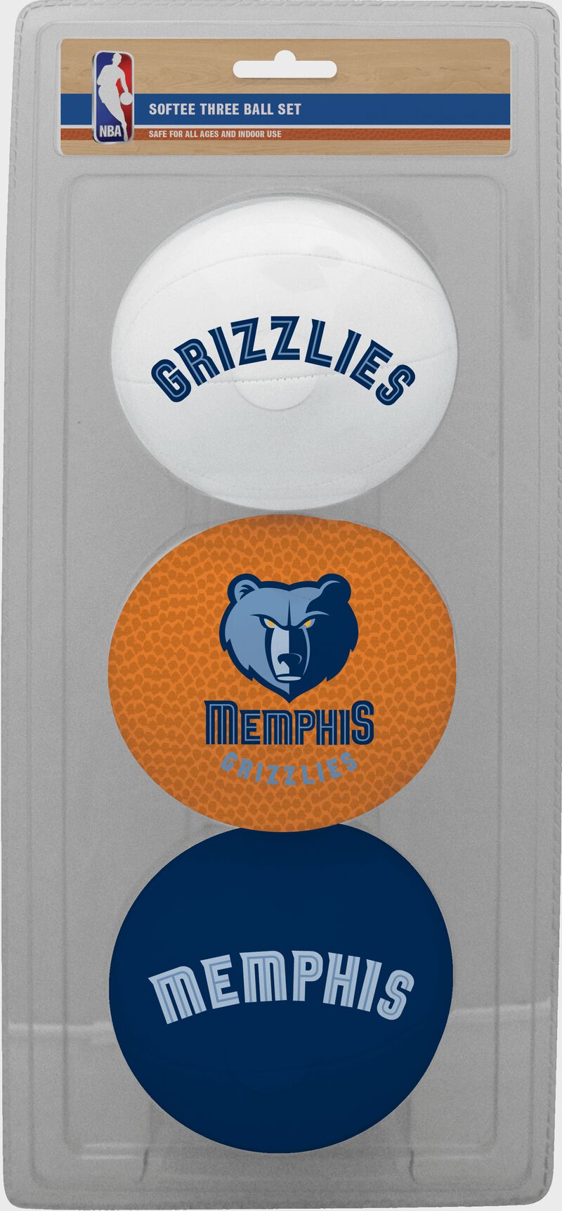 Rawlings White, Brown, and Navy NBA Memphis Grizzlies Three-Point Softee Basketball Set With Team Logo SKU #03524210115
