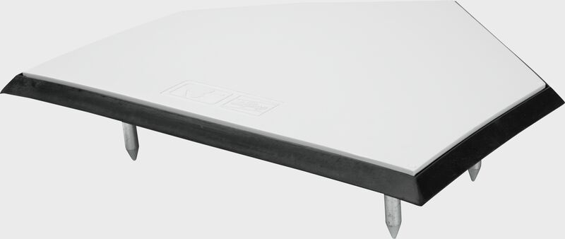 Front angle of a Rawlings spiked home plate with the stakes in the bottom - SKU: 12805000