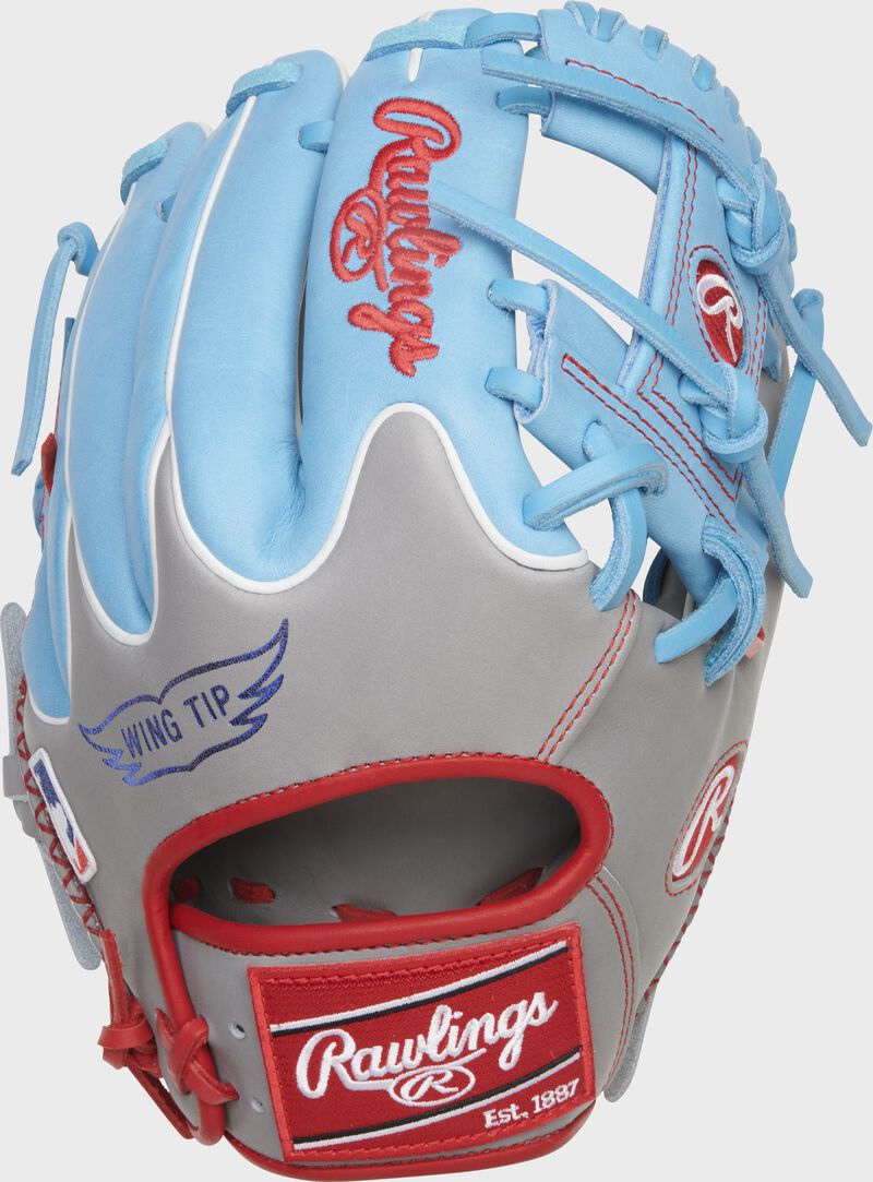 Wing Tip back of a Heart of the Hide R2G I-web glove with a red Rawlings patch - SKU: RSGPROR204W-2GCB