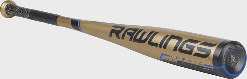 3/4 angle view of a BB9V3 Rawlings Velo high school/college one-piece hybrid baseball bat 