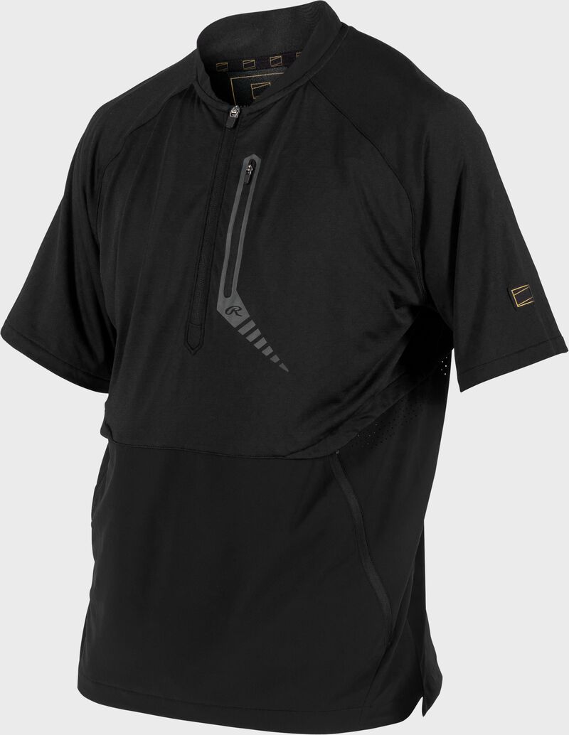 Rawlings Gold Collection Quarter-Zip Short Sleeve Jacket, Adult L, Black