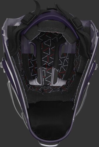Inside foam of a purple CHV27J Rawlings catcher's helmet