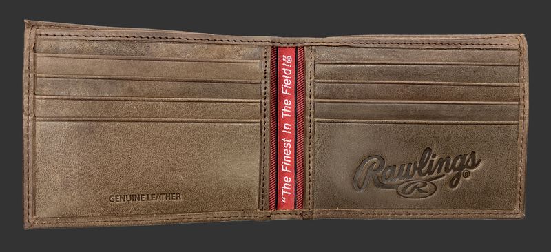 Inside of a Rawlings American Story bi-fold wallet with multiple credit card slots - SKU: RPW001-200