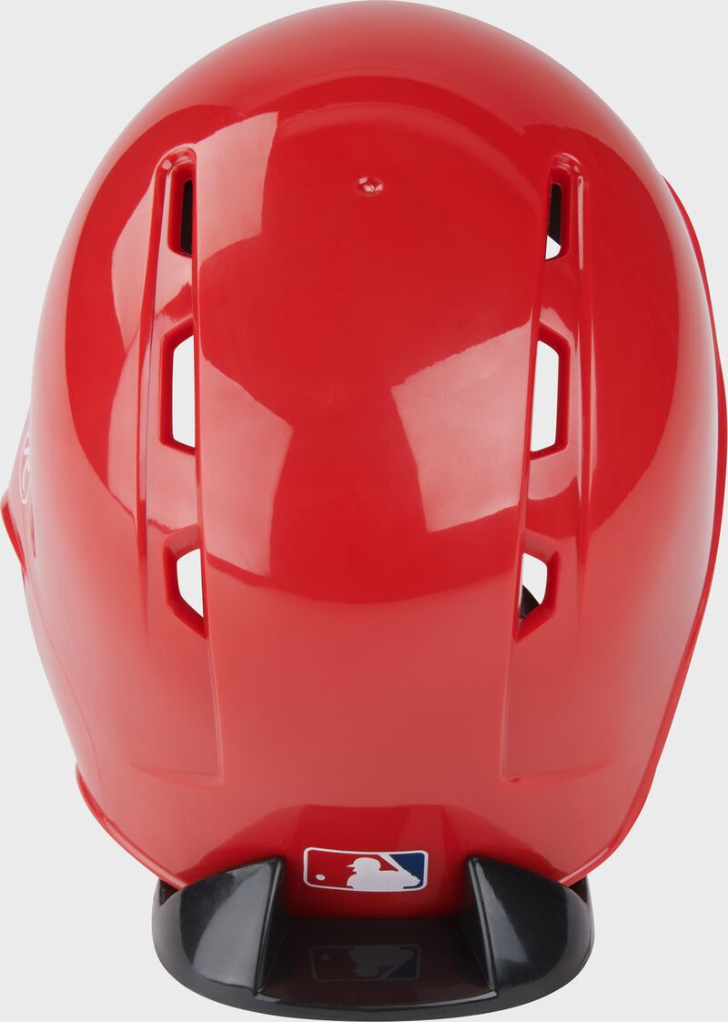 Back of a red Phillies mini replica helmet