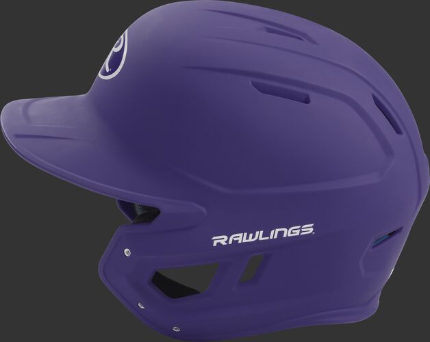MACH Rawlings batting helmet with a one-tone matte purple shell