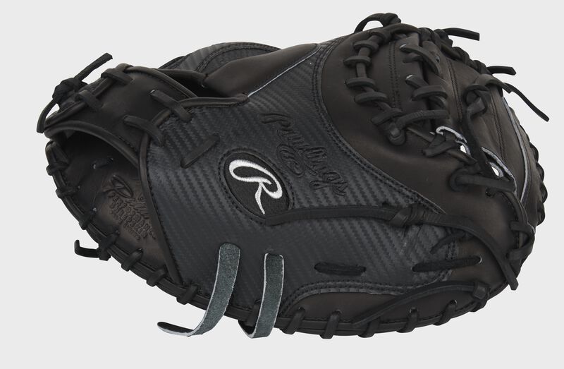 Black thumb of an exclusive Pro Preferred 34-Inch Hyper Shell catcher's mitt with a black 1-piece solid web - SKU: PROSCM41B