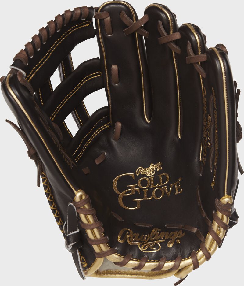 RGG3039-6MO 12.75-inch Rawlings Gold Glove baseball glove with a mocha palm and chocolate brown laces