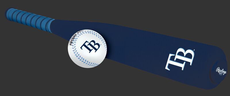 Side of Rawlings Tampa Bay Rays Foam Bat and Ball Set in Team Colors With Team Name and Logo On Front SKU #01860009111