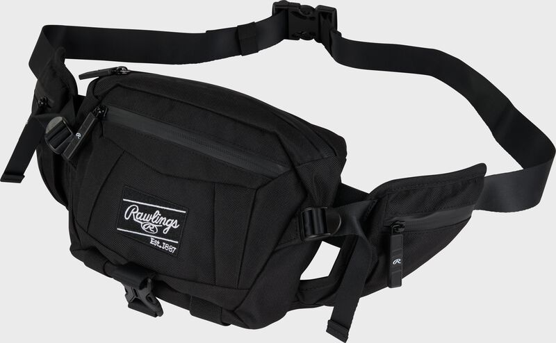 Front left side of a black Rawlings Players sling bag - SKU: RSLING-BK