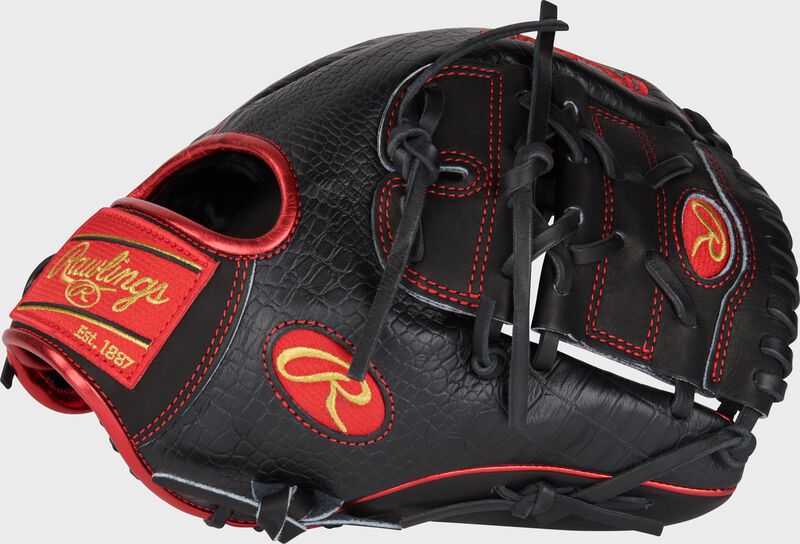 Thumb of a black Heart of the Hide R2G 11.75" croc infield/pitcher's glove with a 2-piece solid web - SKU: RPROR205-9BCS