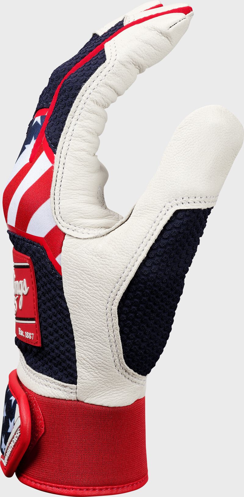 White thumb of a Rawlings USA workhorse batting glove - SKU: WH22BG-US2