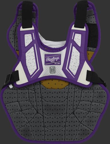 Back harness of a purple/white CPV2N intermediate Velo 2.0 chest protector with Dynamic Fit System 2.0