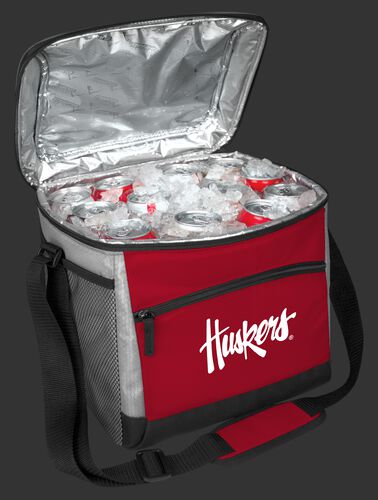 An open Nebraska Cornhuskers 24 can cooler filled with ice and drinks - SKU: 10223089111