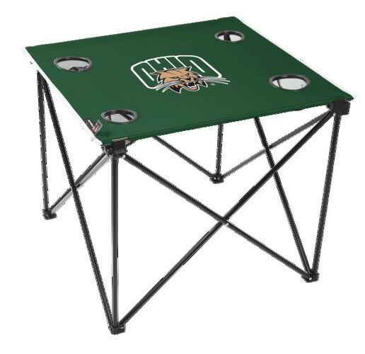 Rawlings Green NCAA Ohio Bobcats Deluxe Tailgate Table With Four Cup Holders and Team Logo Printed In The Middle SKU #00714410111